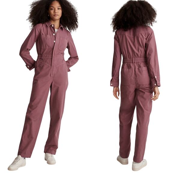 Madewell Garment-Dyed Long-Sleeve Jumpsuit in Press Grape NK316 size Small NWT - Picture 1 of 6
